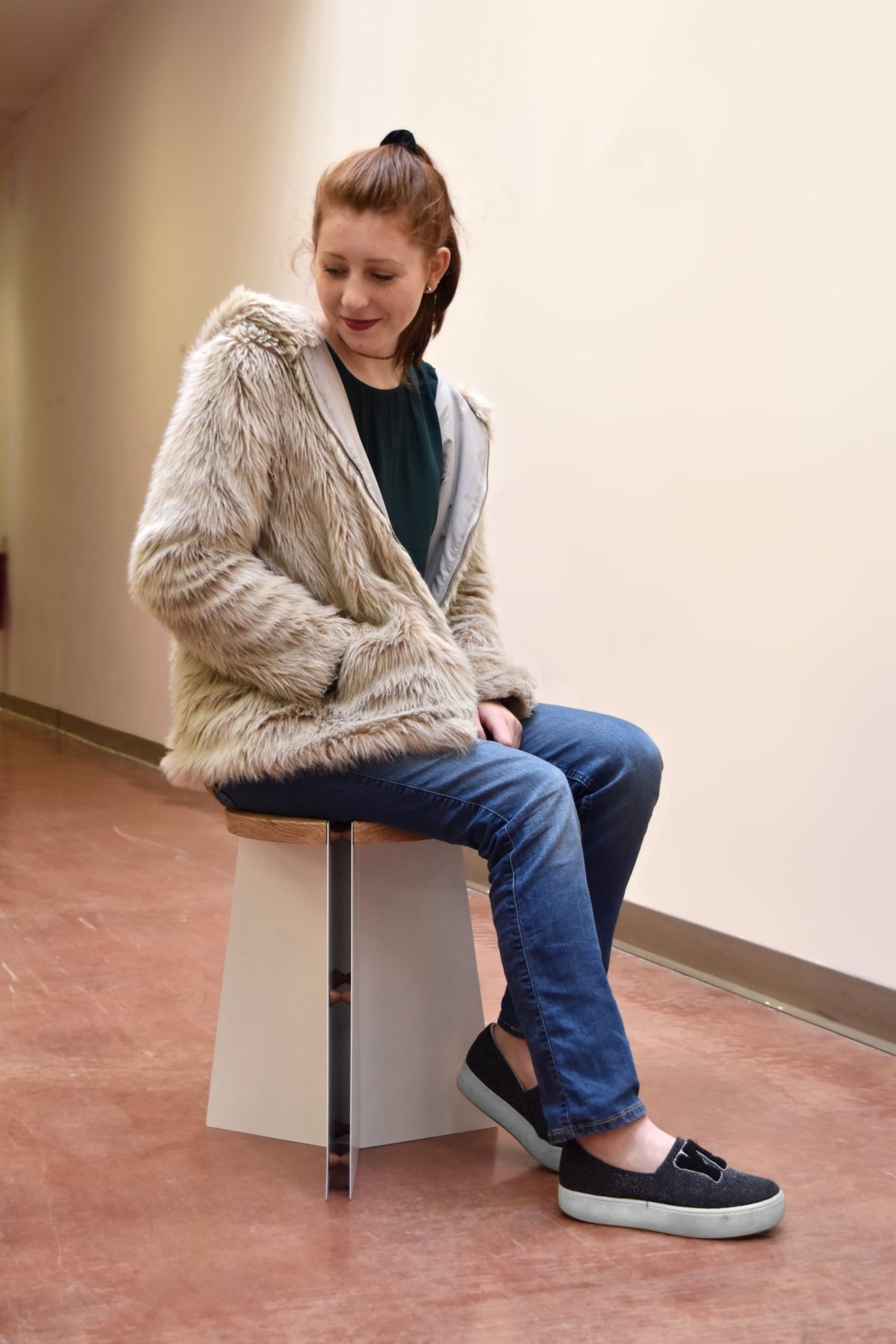 Sophie seated on a finished Almaz stool